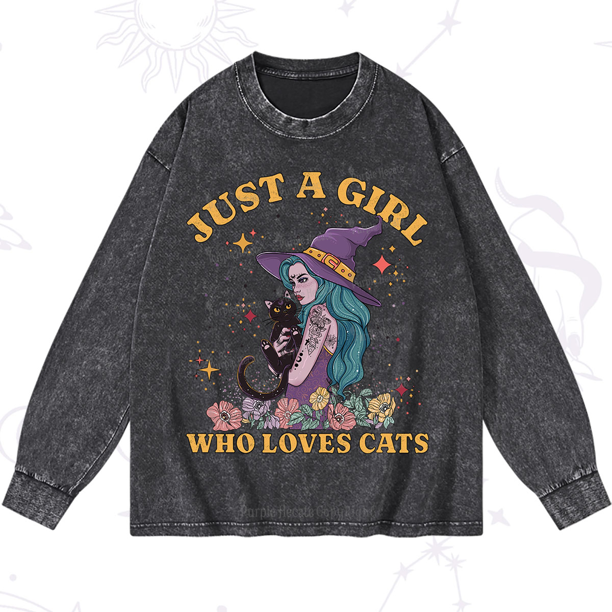 Purplehecate Just A Girl Who Loves Cats Washed Long Sleeve Shirt