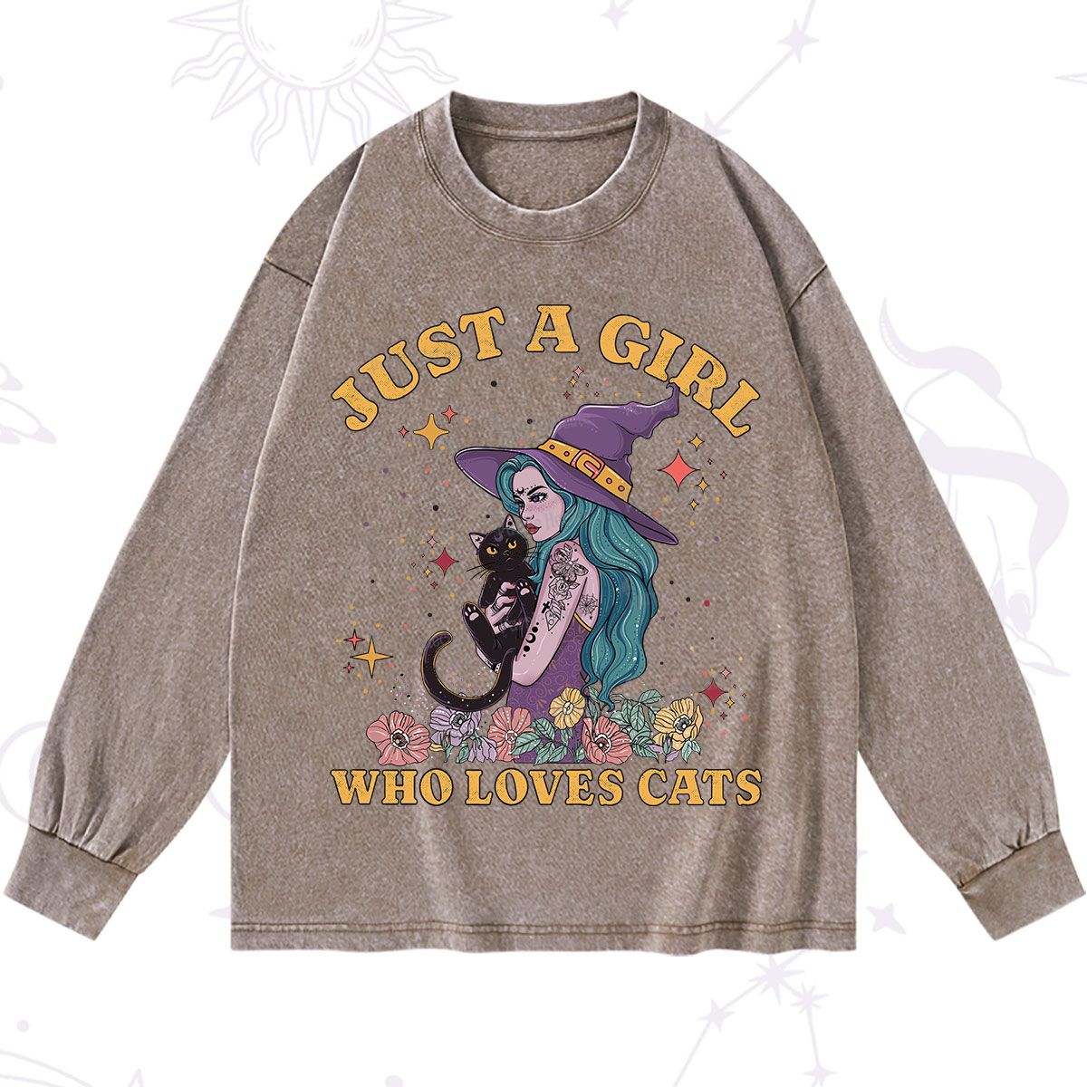 Purplehecate Just A Girl Who Loves Cats Washed Long Sleeve Shirt