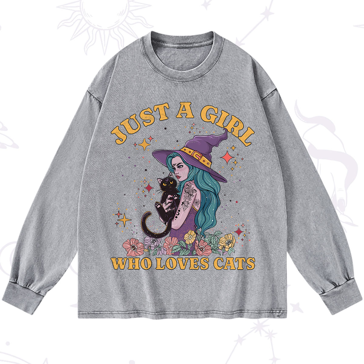 Purplehecate Just A Girl Who Loves Cats Washed Long Sleeve Shirt