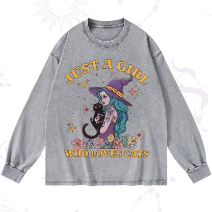 Purplehecate Just A Girl Who Loves Cats Washed Long Sleeve Shirt