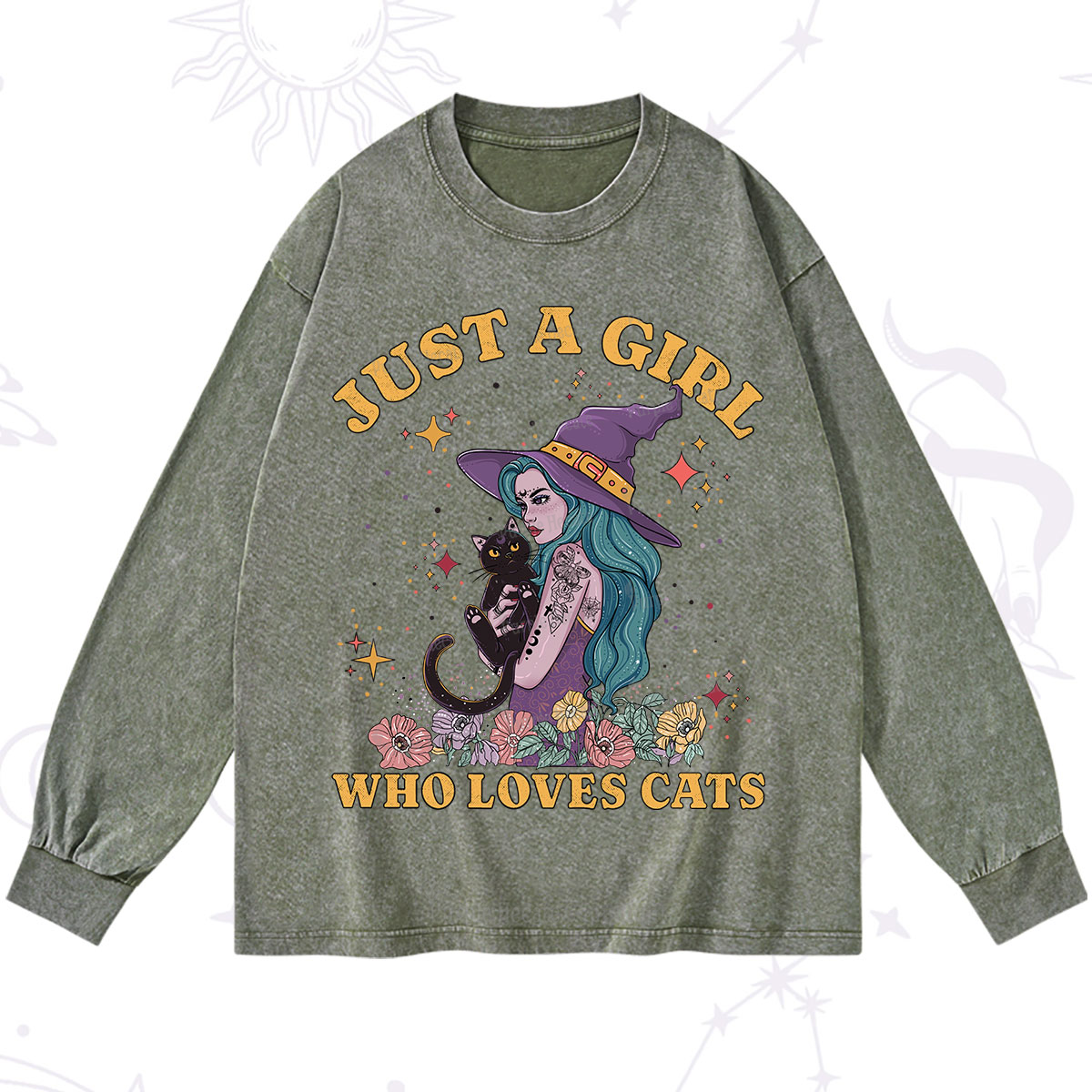 Purplehecate Just A Girl Who Loves Cats Washed Long Sleeve Shirt