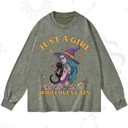 Purplehecate Just A Girl Who Loves Cats Washed Long Sleeve Shirt