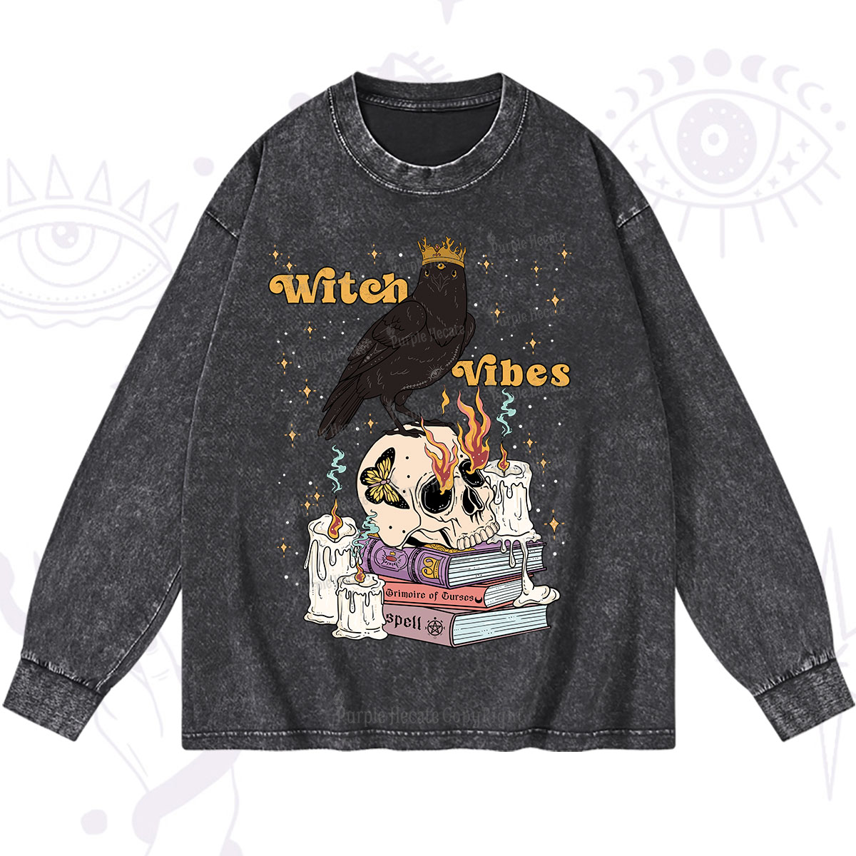Purplehecate Witch Vibes Washed Long Sleeve Shirt