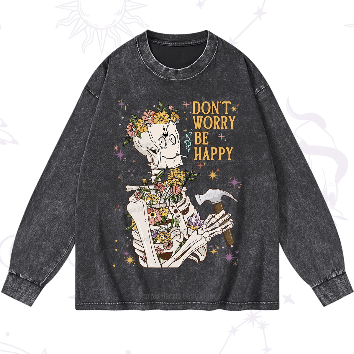 Purplehecate Don't Worry Be Happy Washed Long Sleeve Shirt
