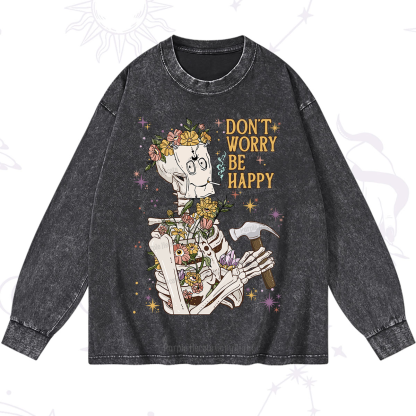 Purplehecate Don't Worry Be Happy Washed Long Sleeve Shirt