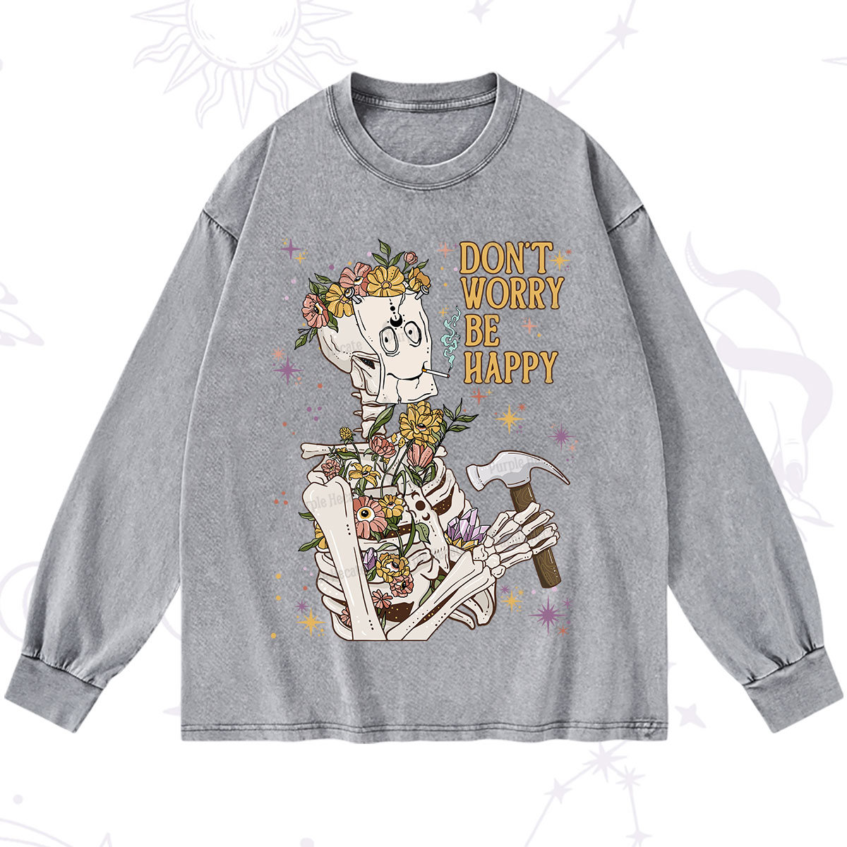 Purplehecate Don't Worry Be Happy Washed Long Sleeve Shirt