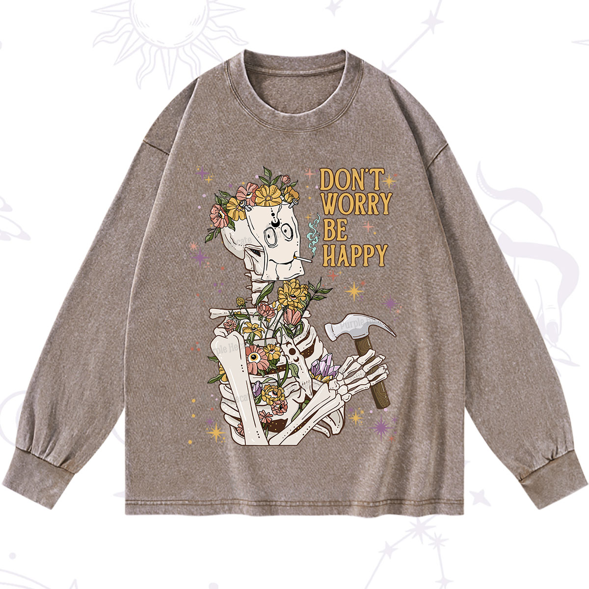 Purplehecate Don't Worry Be Happy Washed Long Sleeve Shirt