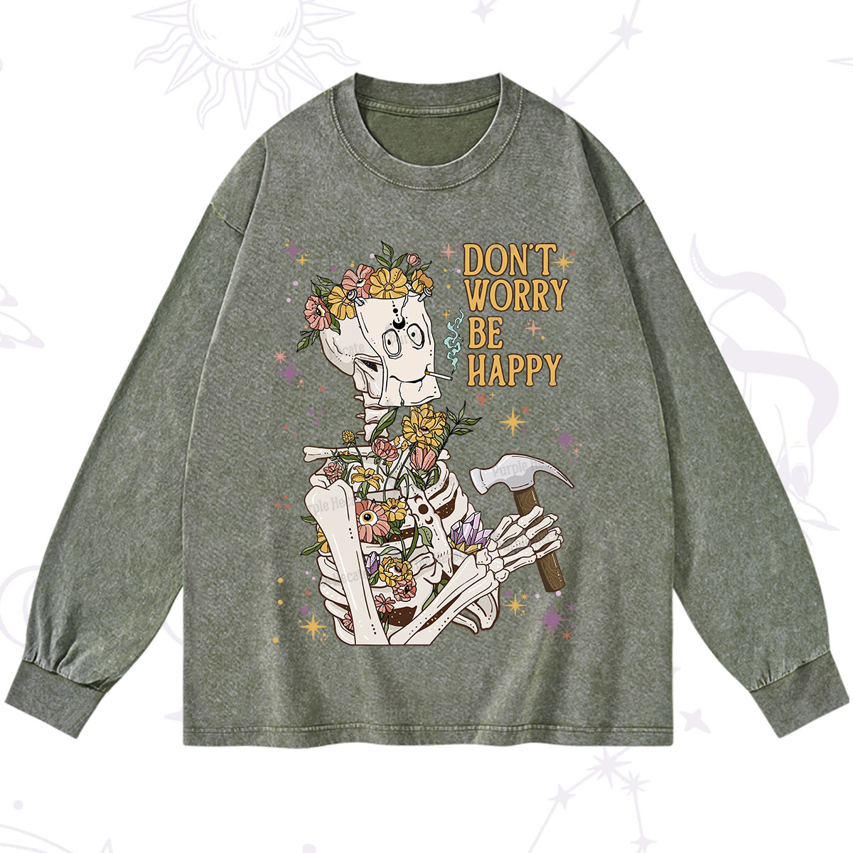 Purplehecate Don't Worry Be Happy Washed Long Sleeve Shirt