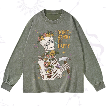 Purplehecate Don't Worry Be Happy Washed Long Sleeve Shirt