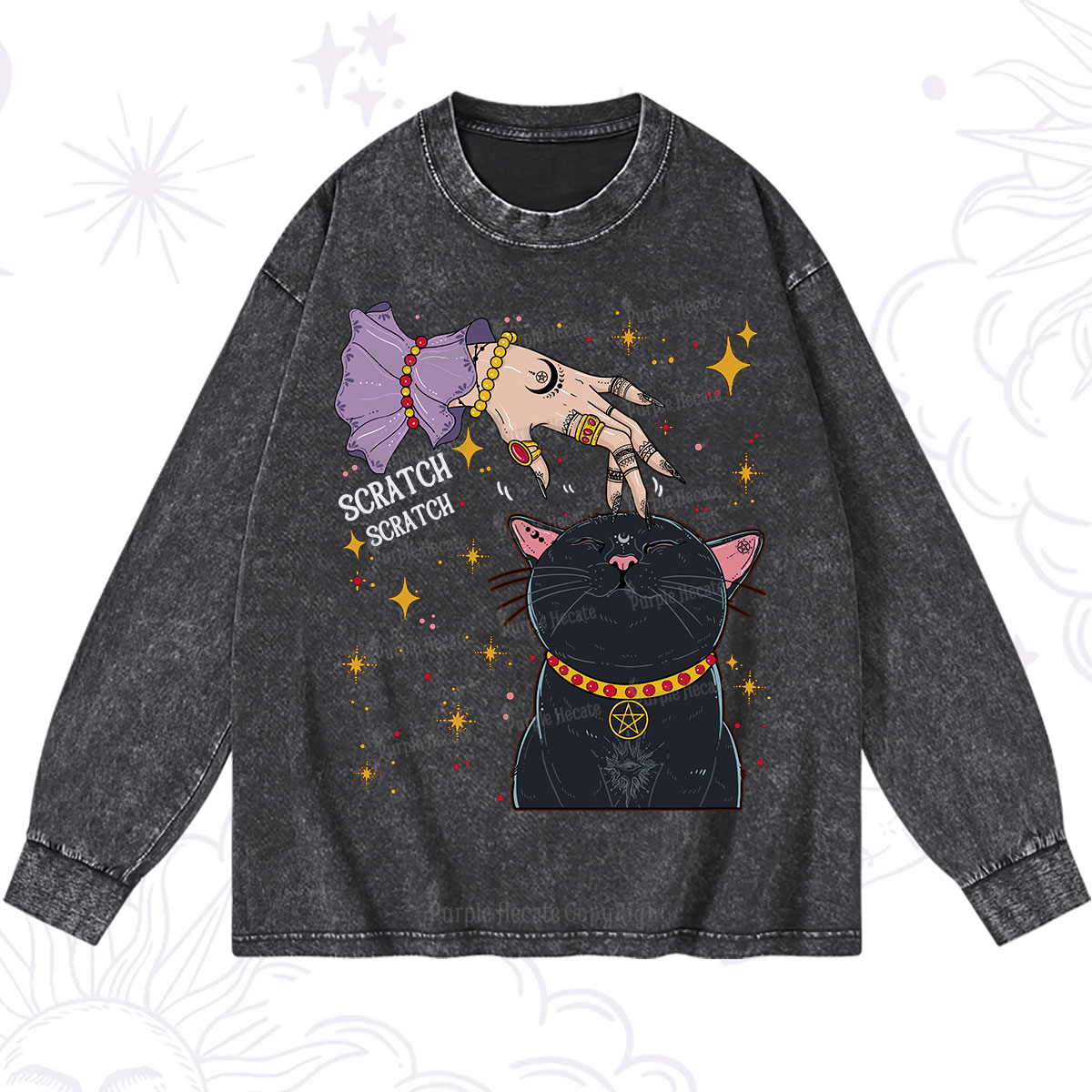 Purplehecate Witch's Cat Scratch Washed Long Sleeve Shirt