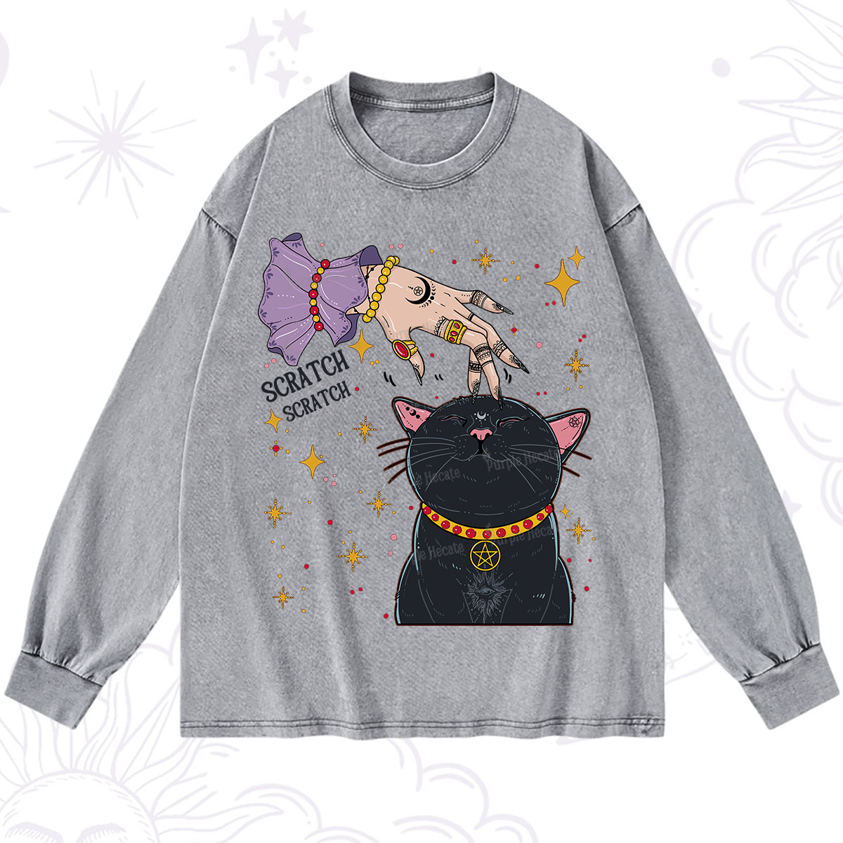 Purplehecate Witch's Cat Scratch Washed Long Sleeve Shirt