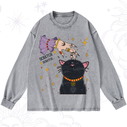 Purplehecate Witch's Cat Scratch Washed Long Sleeve Shirt