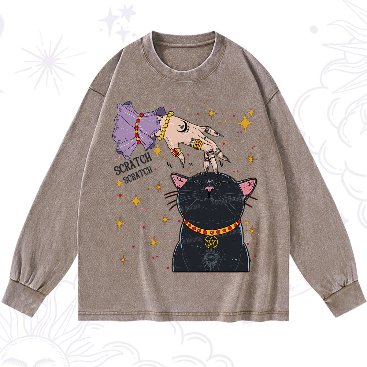 Purplehecate Witch's Cat Scratch Washed Long Sleeve Shirt