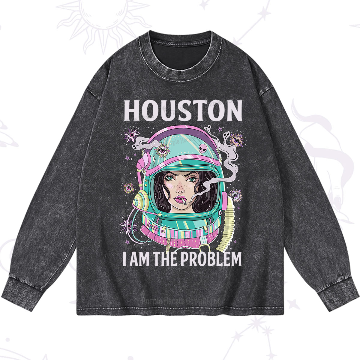 Purplehecate Houston I am the problem Washed Long Sleeve Shirt