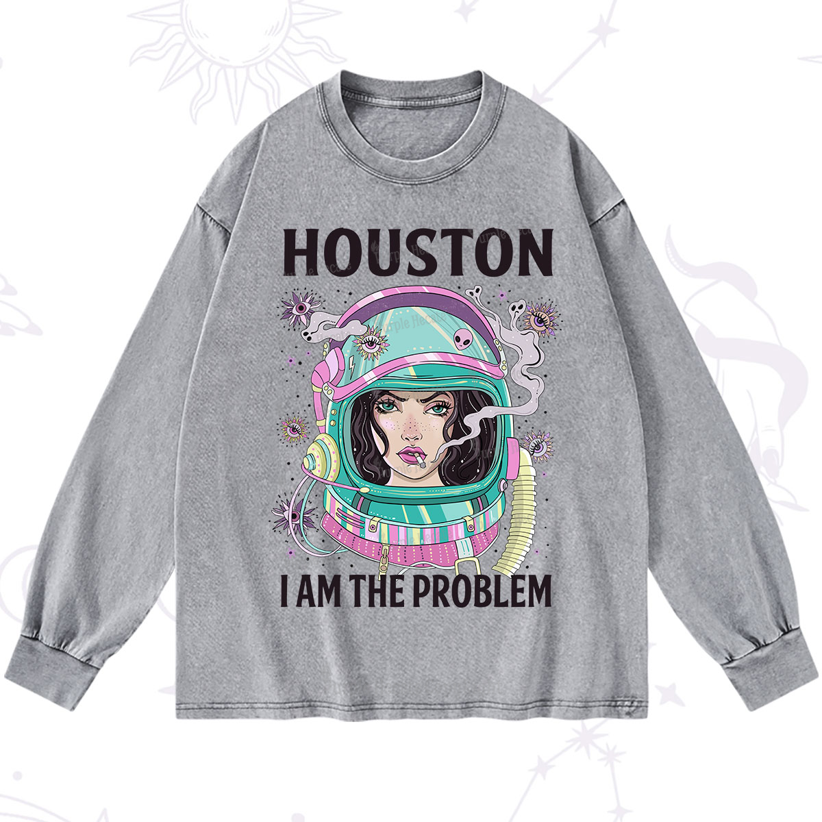 Purplehecate Houston I am the problem Washed Long Sleeve Shirt