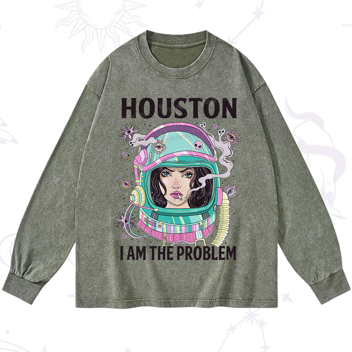 Purplehecate Houston I am the problem Washed Long Sleeve Shirt