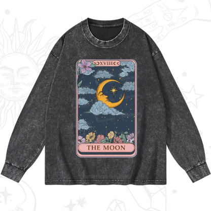 Purplehecate The Moon Tarot Card Washed Long Sleeve Shirt