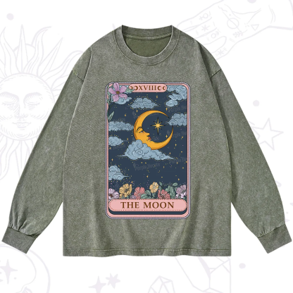 Purplehecate The Moon Tarot Card Washed Long Sleeve Shirt