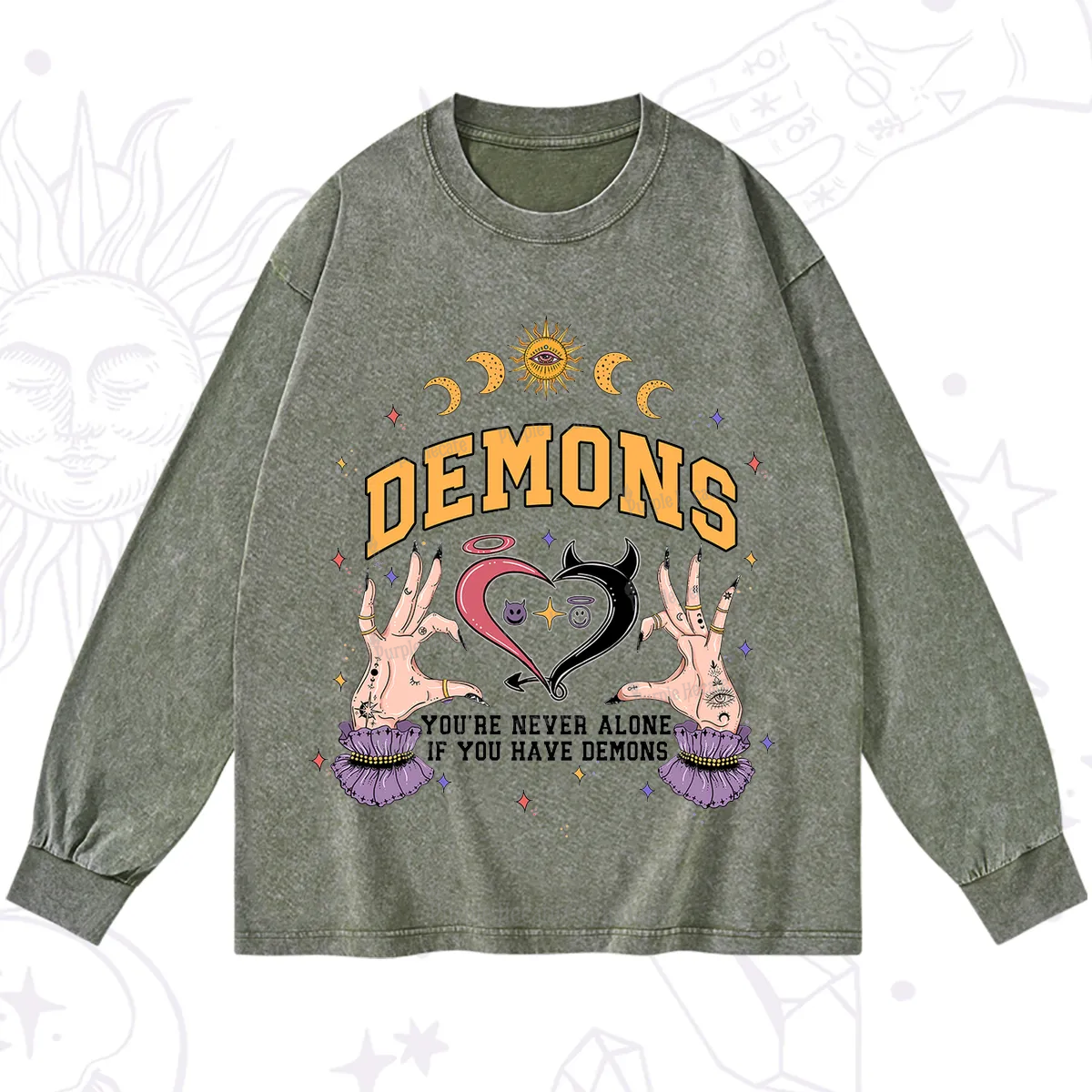 Purplehecate You're Never Alone If You Have Demons Washed Long Sleeve Shirt