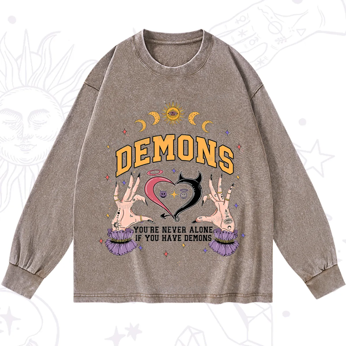 Purplehecate You're Never Alone If You Have Demons Washed Long Sleeve Shirt