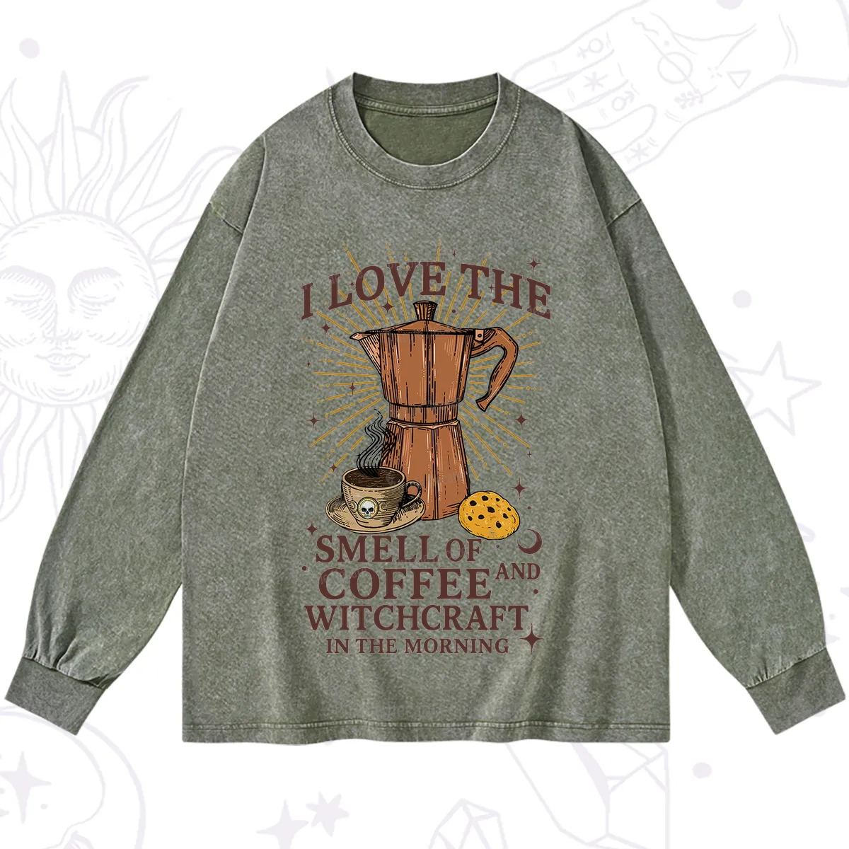 Purplehecate I Love The Smell Of Coffee And Witchcraft In The Morning Washed Long Sleeve Shirt