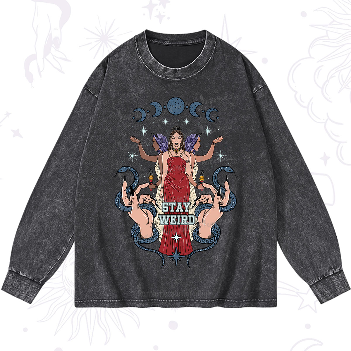 Purplehecate Stay Weird Goddess Washed Long Sleeve Shirt