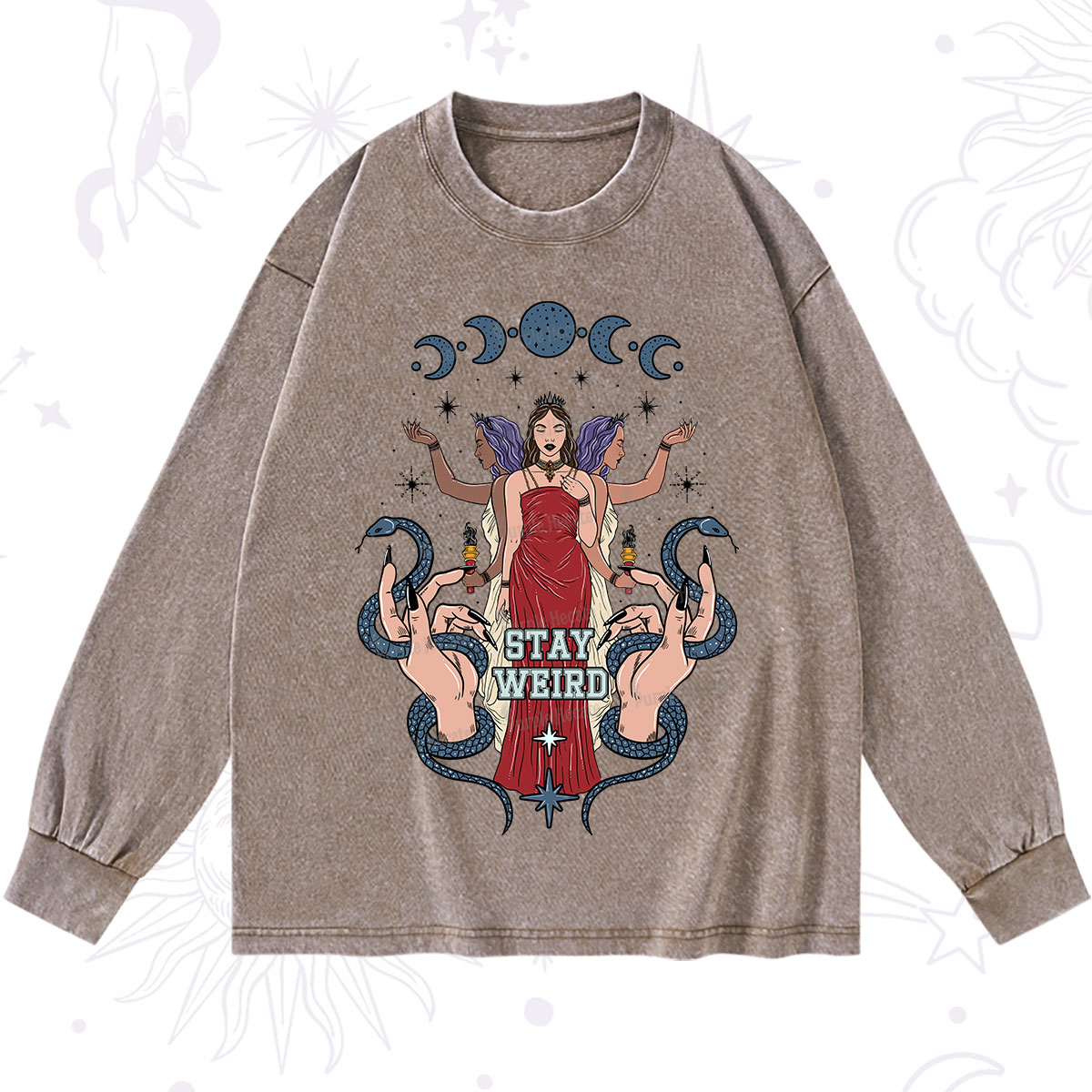 Purplehecate Stay Weird Goddess Washed Long Sleeve Shirt