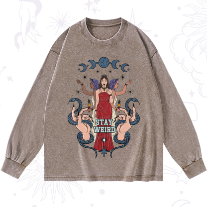 Purplehecate Stay Weird Goddess Washed Long Sleeve Shirt