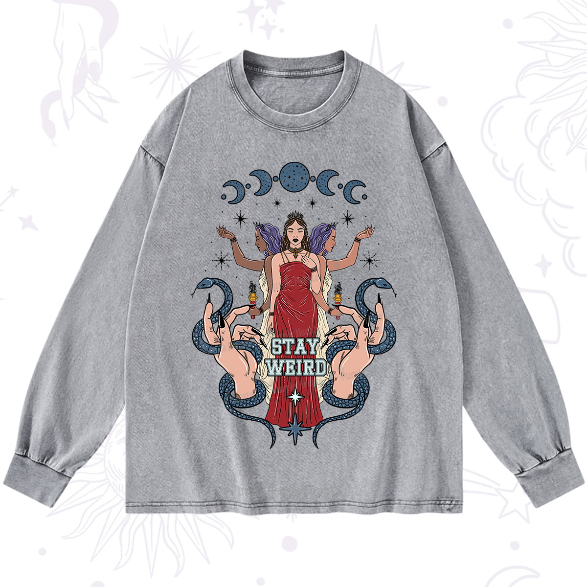 Purplehecate Stay Weird Goddess Washed Long Sleeve Shirt