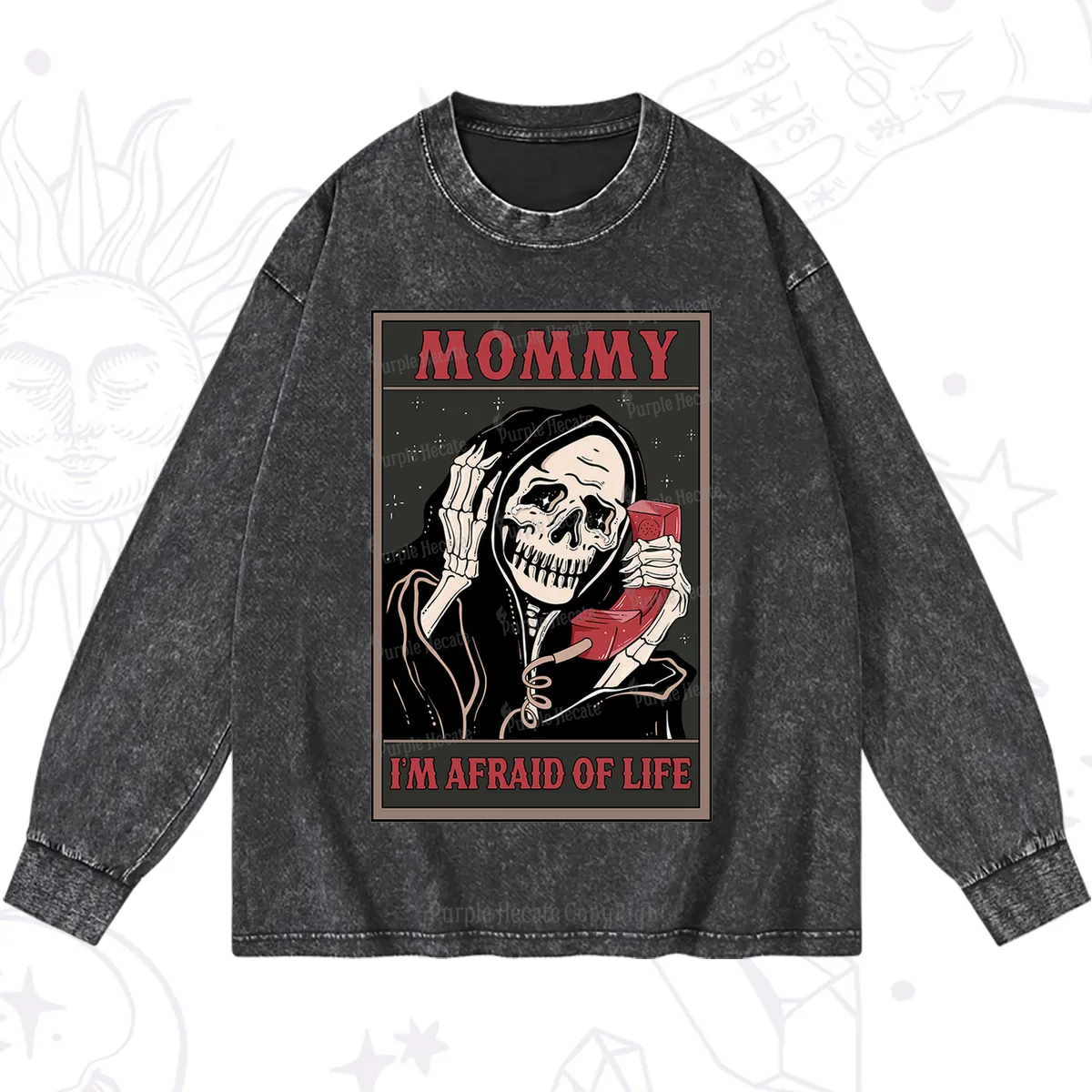 Purplehecate The Mommy I'm Afraid Of Life Oracle Card Washed Long Sleeve Shirt