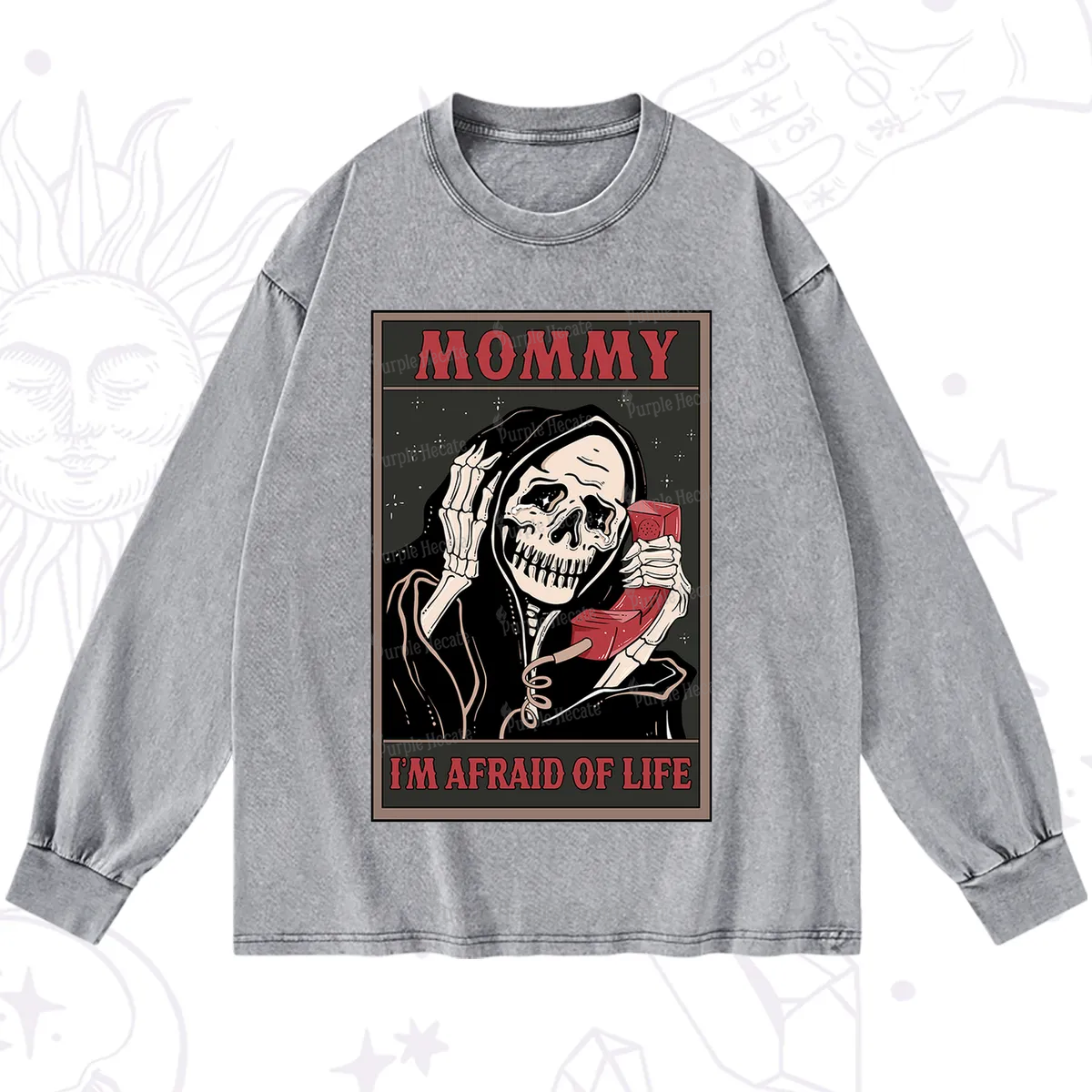 Purplehecate The Mommy I'm Afraid Of Life Oracle Card Washed Long Sleeve Shirt