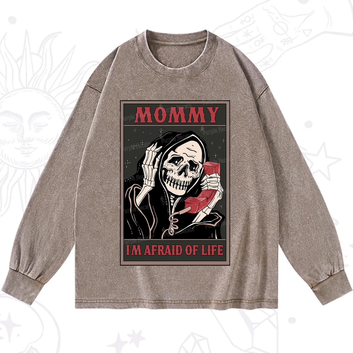 Purplehecate The Mommy I'm Afraid Of Life Oracle Card Washed Long Sleeve Shirt