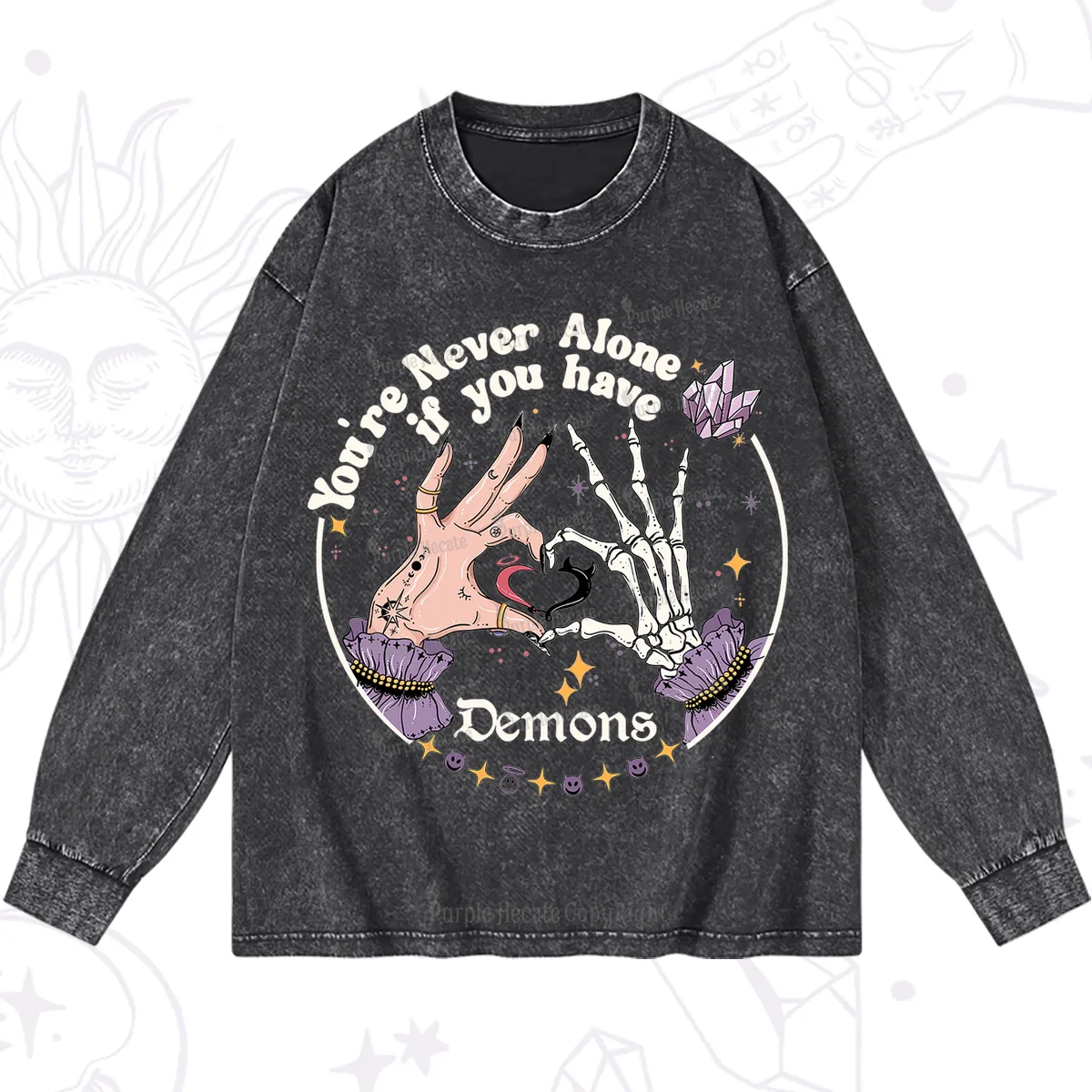 Purplehecate You're Never Alone If You Have Demons Washed Long Sleeve Shirt