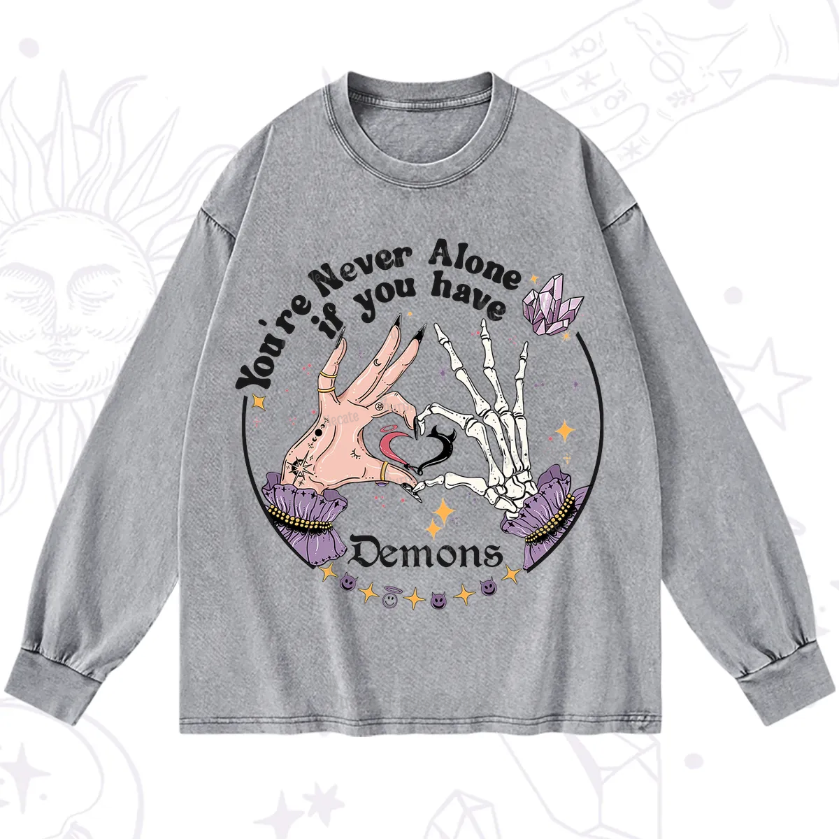Purplehecate You're Never Alone If You Have Demons Washed Long Sleeve Shirt