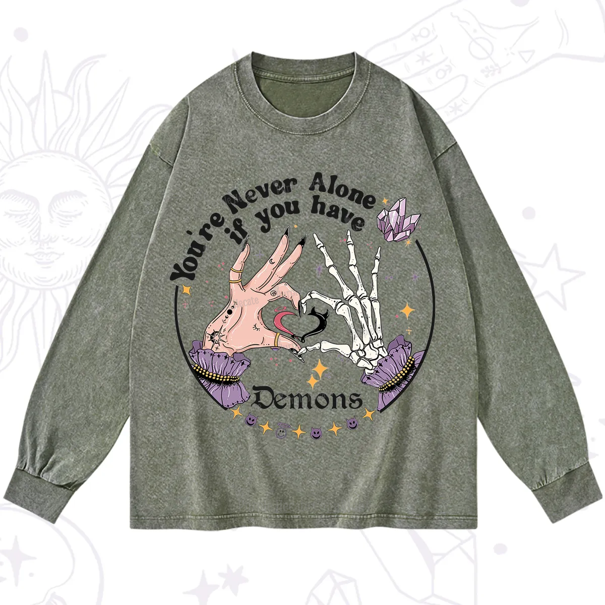 Purplehecate You're Never Alone If You Have Demons Washed Long Sleeve Shirt
