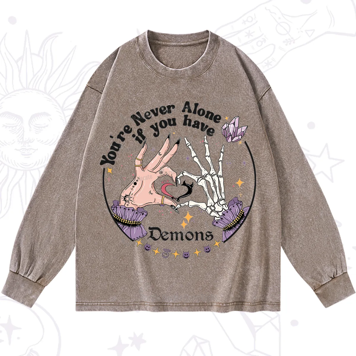Purplehecate You're Never Alone If You Have Demons Washed Long Sleeve Shirt