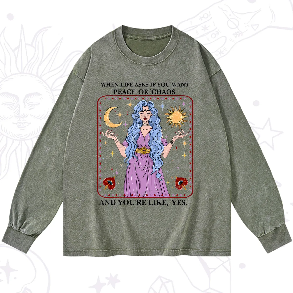 Purplehecate Peace Or Chaos Washed Long Sleeve Shirt