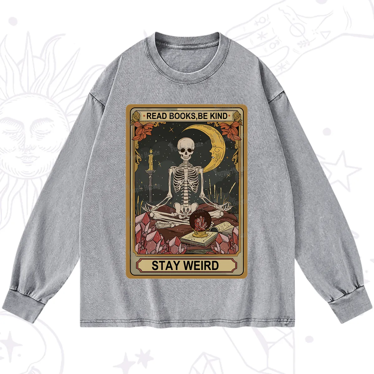 Purplehecate The Read Books Be Kind Stay Weird Oracle Card Washed Long Sleeve Shirt