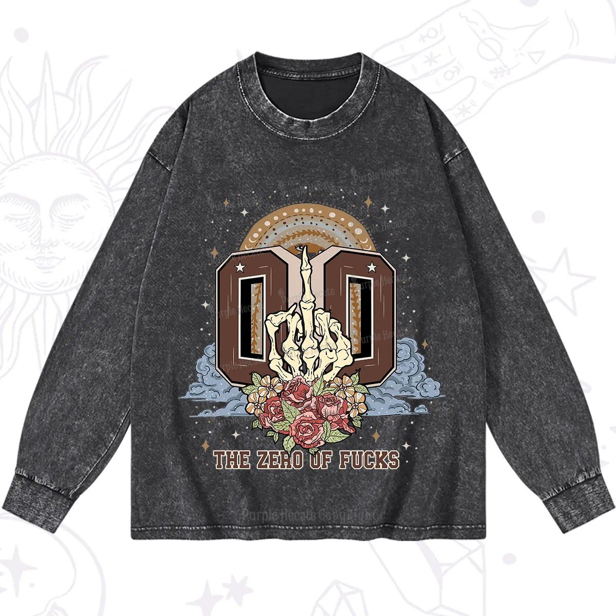 Purplehecate The Zero of Fucks No Apologies Washed Long Sleeve Shirt