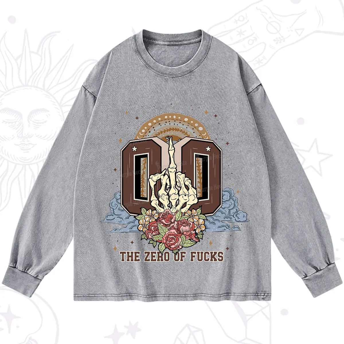 Purplehecate The Zero of Fucks No Apologies Washed Long Sleeve Shirt