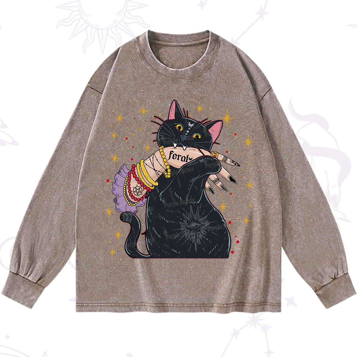 Purplehecate Feral Cat Washed Long Sleeve Shirt