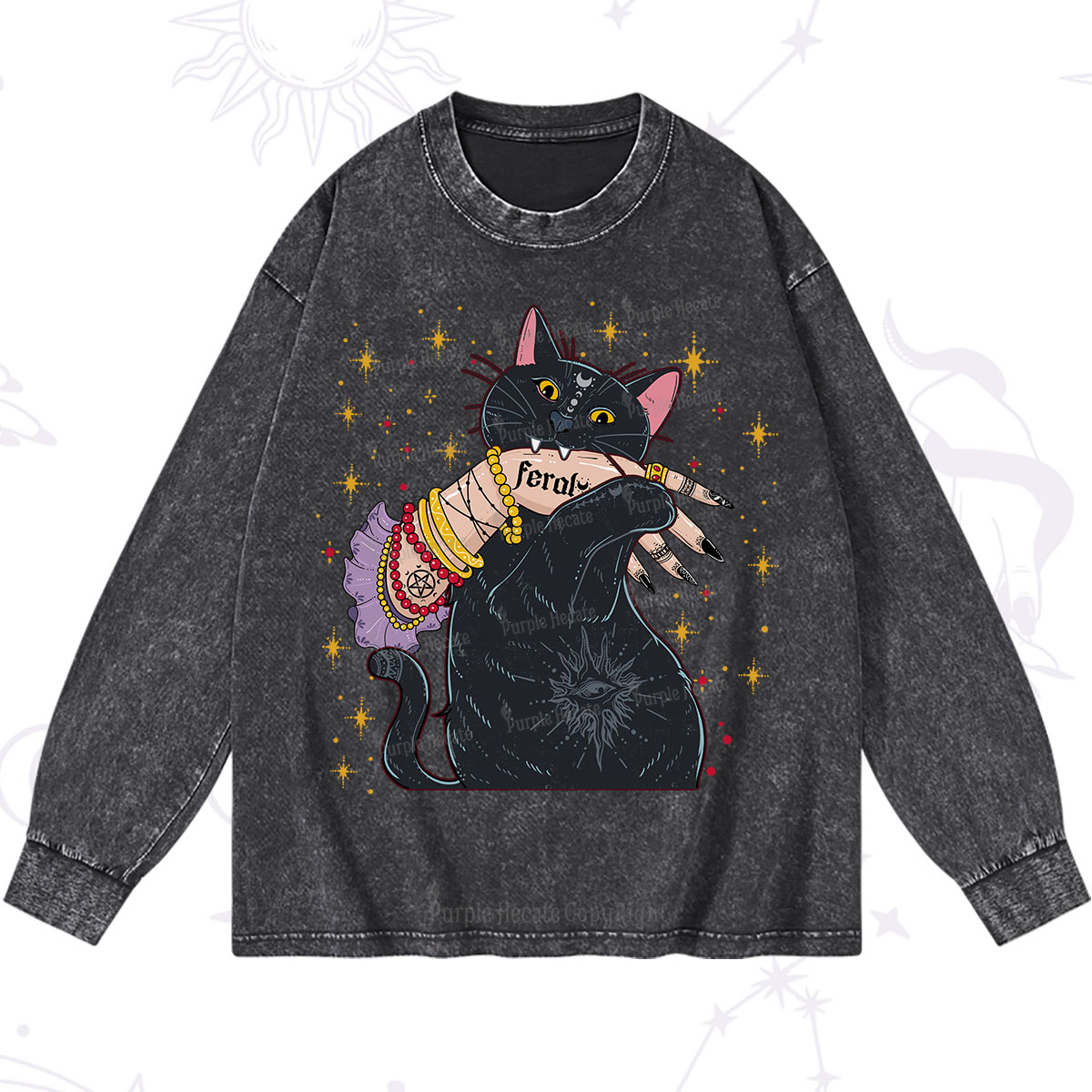 Purplehecate Feral Cat Washed Long Sleeve Shirt