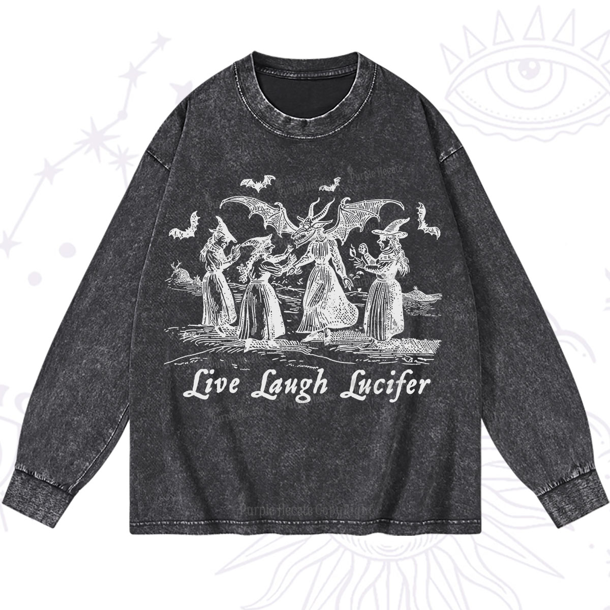 Purplehecate Live Laugh Lucifer Occult Washed Long Sleeve Shirt