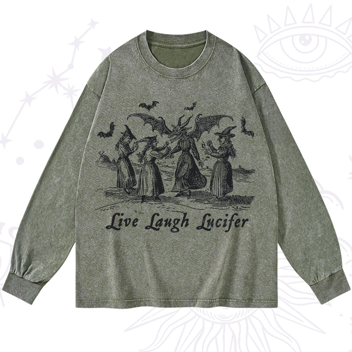 Purplehecate Live Laugh Lucifer Occult Washed Long Sleeve Shirt