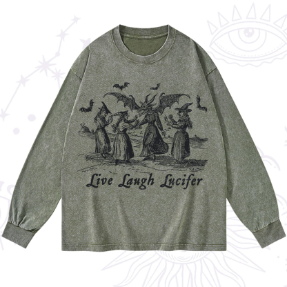 Purplehecate Live Laugh Lucifer Occult Washed Long Sleeve Shirt