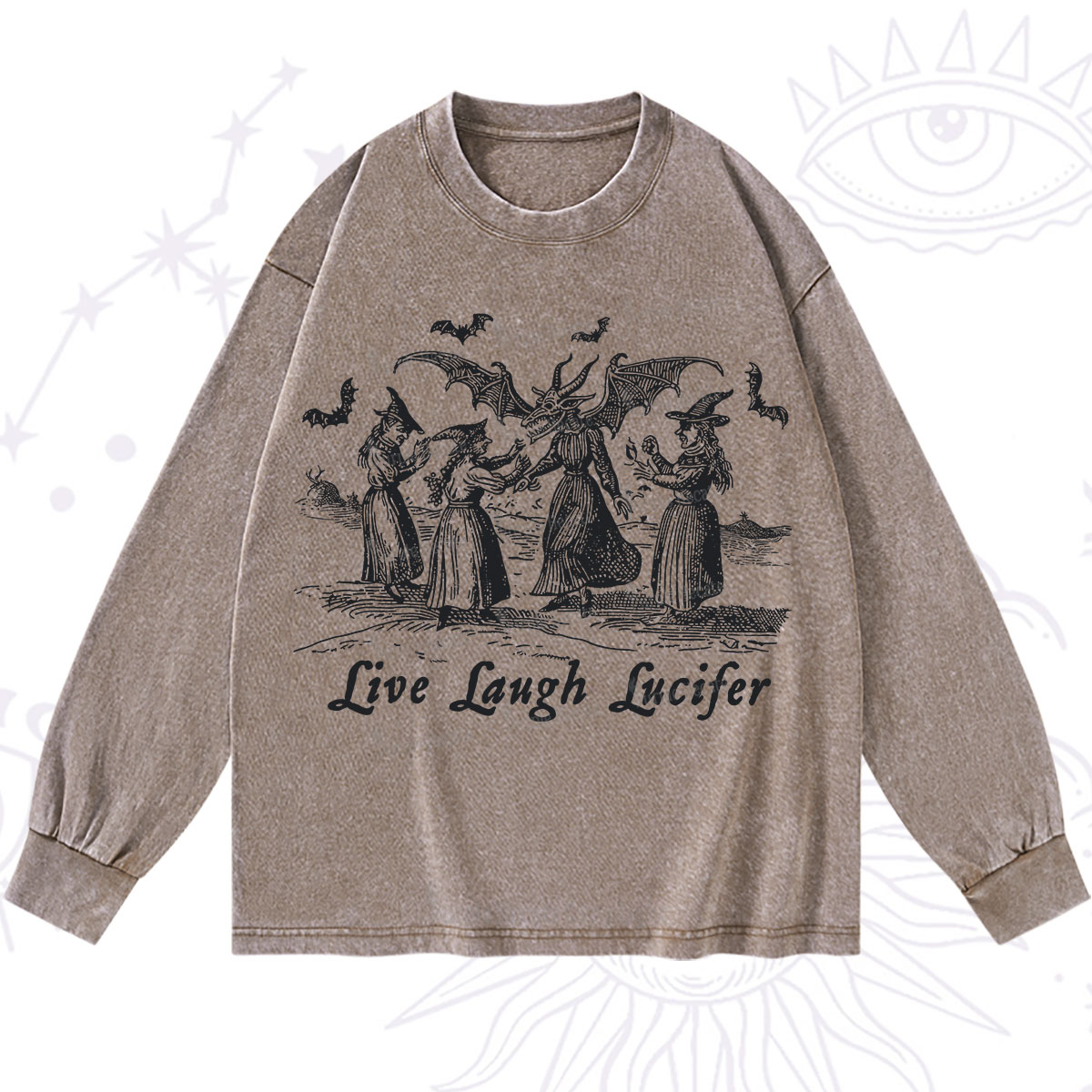 Purplehecate Live Laugh Lucifer Occult Washed Long Sleeve Shirt