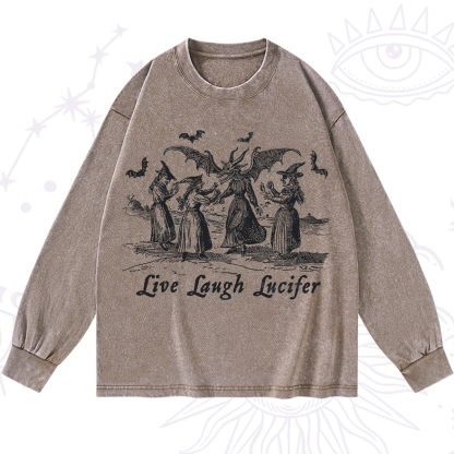 Purplehecate Live Laugh Lucifer Occult Washed Long Sleeve Shirt