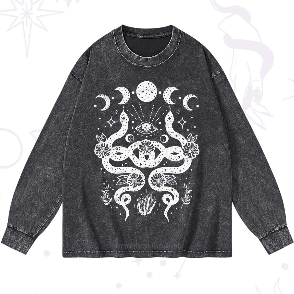 Purplehecate Lunar Serpent Alchemy Washed Long Sleeve Shirt