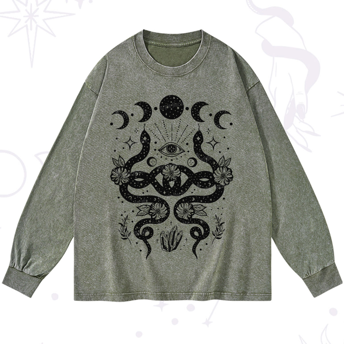 Purplehecate Lunar Serpent Alchemy Washed Long Sleeve Shirt