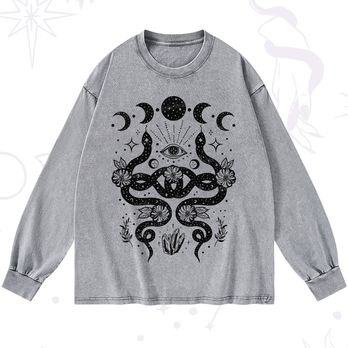 Purplehecate Lunar Serpent Alchemy Washed Long Sleeve Shirt